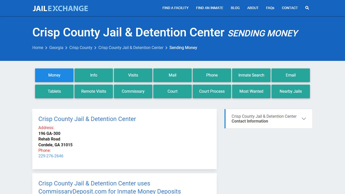 Send Money to Inmate - Crisp County Jail & Detention Center, GA